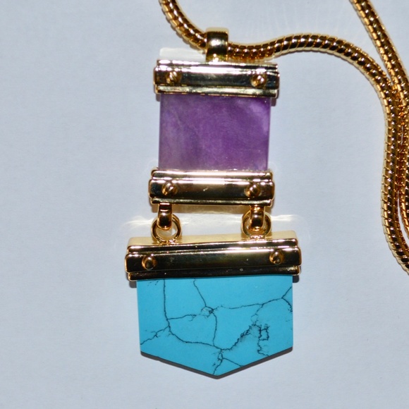 NWT CC SKYE SANTA FE SUNSET GOLDPLATED AMETHYST TURQUOISE LONG NECKLACE - Picture 3 of 6